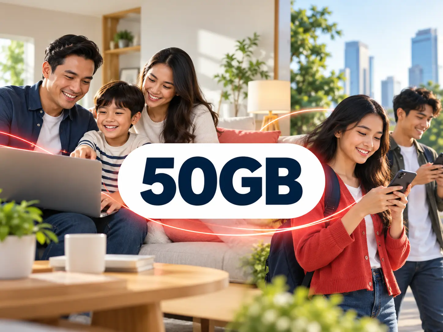 Ilustrasi One Dynamic: WiFi rumah dan kuota keluarga Telkomsel 50GB